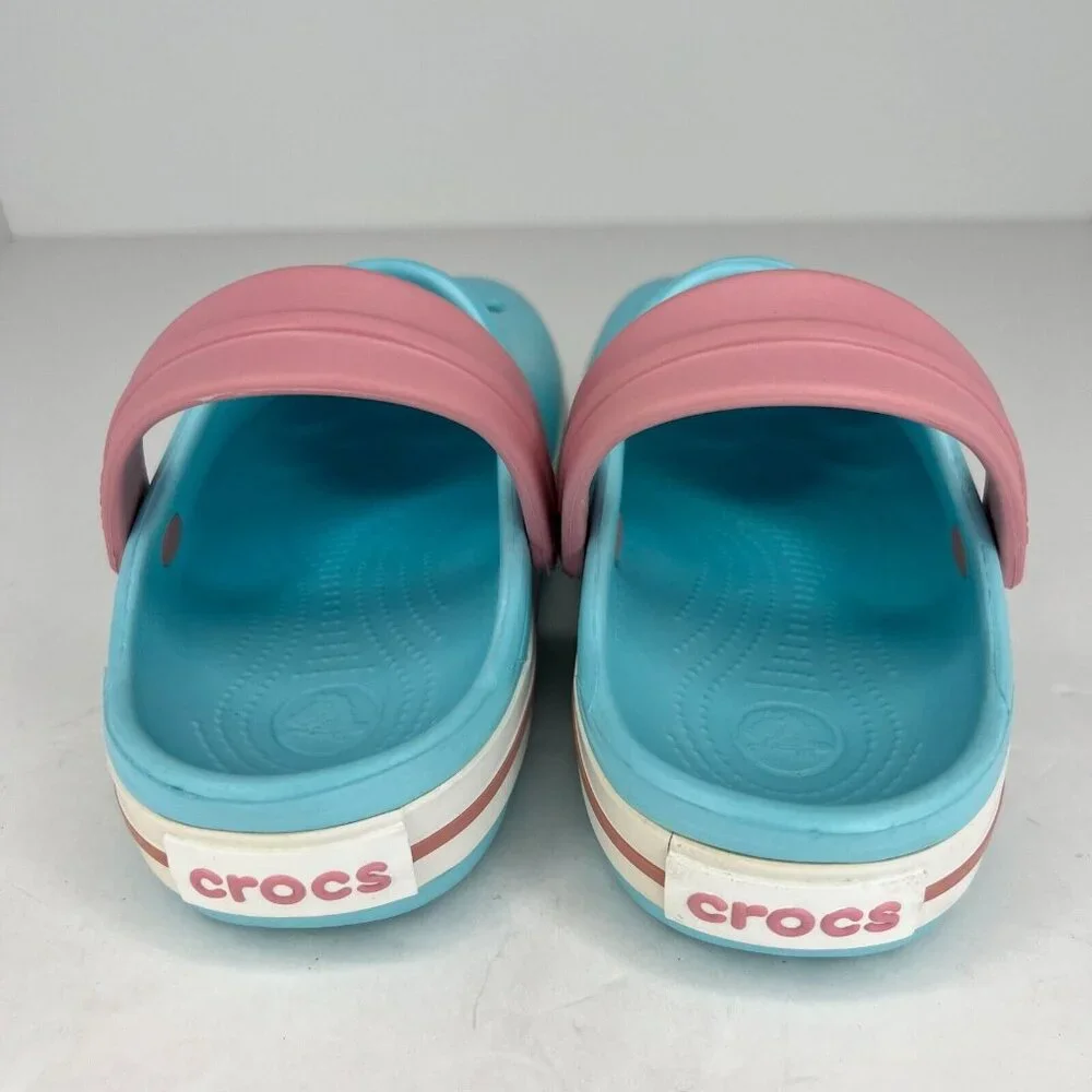 Crocs Unisex Ice Blue Pink Crocband Rubber Classic Solid Sandals Size 2 Clogs